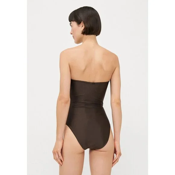 ADRIANA DEGREAS Waves Strapless One Piece Swimsuit in Coffee Medium New Womens